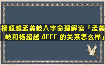 杨超越孟美岐八字命理解读「孟美岐和杨超越 🐛 的关系怎么样」